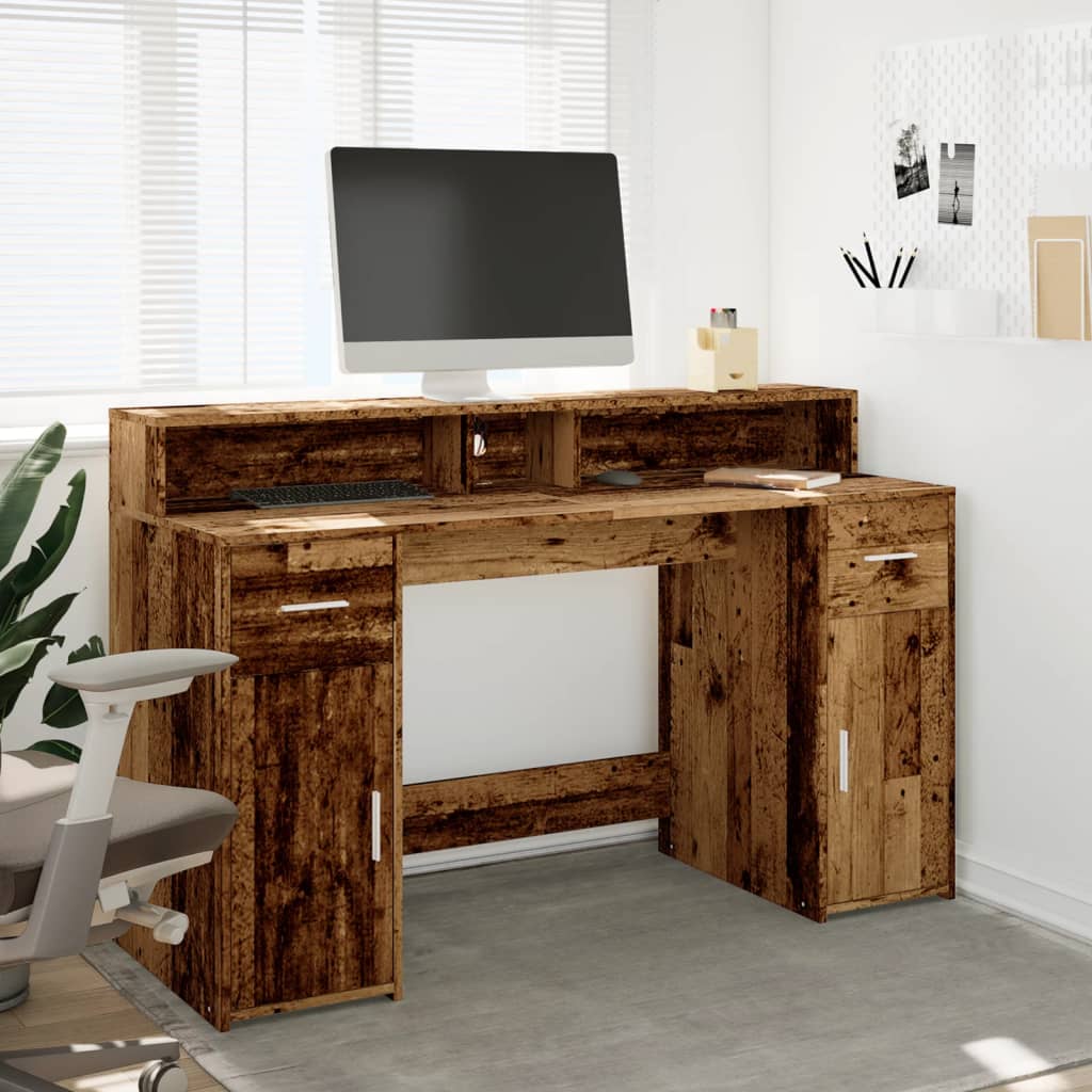 Rašomasis stalas su LED, pilkas ąžuolo, 140x55x91cm, mediena