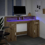 Rašomasis stalas su LED, artisano ąžuolo, 140x55x91cm, mediena