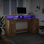 Rašomasis stalas su LED, artisano ąžuolo, 160x55x91cm, mediena