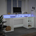 Rašomasis stalas su LED apšvietimu, baltas, 200x55x91cm
