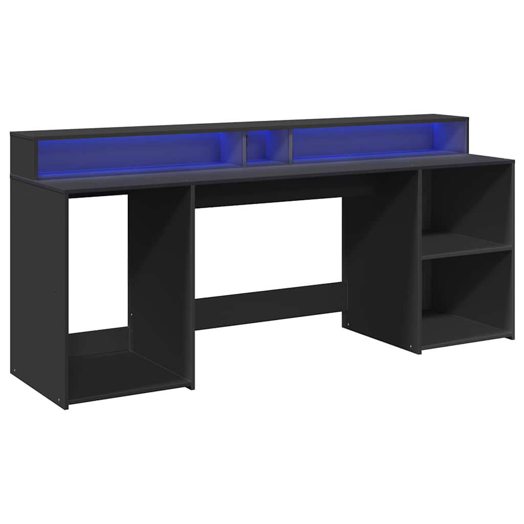 Rašomasis stalas su LED apšvietimu, juodas, 200x55x91cm