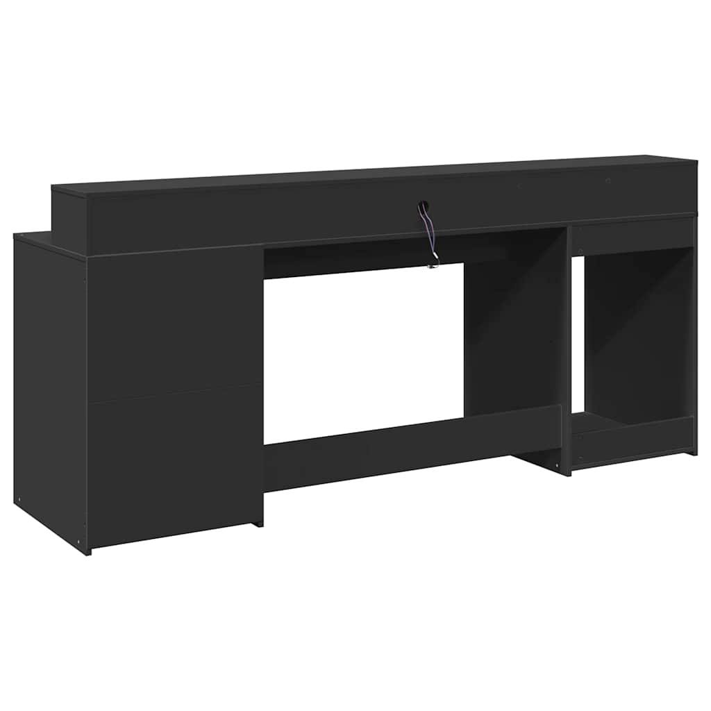 Rašomasis stalas su LED apšvietimu, juodas, 200x55x91cm