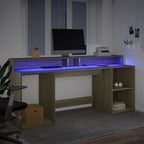 Rašomasis stalas su LED apšvietimu, ąžuolo, 200x55x91cm