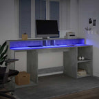 Rašomasis stalas su LED, betono pilkas, 200x55x91cm, mediena