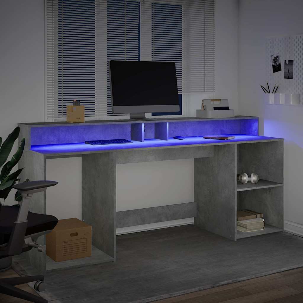 Rašomasis stalas su LED, betono pilkas, 200x55x91cm, mediena