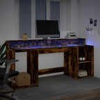 Rašomasis stalas su LED, dūminio ąžuolo, 200x55x91cm, mediena