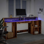 Rašomasis stalas su LED, pilkas ąžuolo, 200x55x91cm, mediena