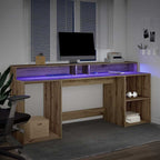 Rašomasis stalas su LED, artisano ąžuolo, 200x55x91cm, mediena
