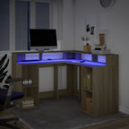 Rašomasis stalas su LED apšvietimu, ąžuolo, 130x130x91cm