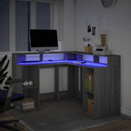 Rašomasis stalas su LED, pilkas ąžuolo, 130x130x91cm, mediena