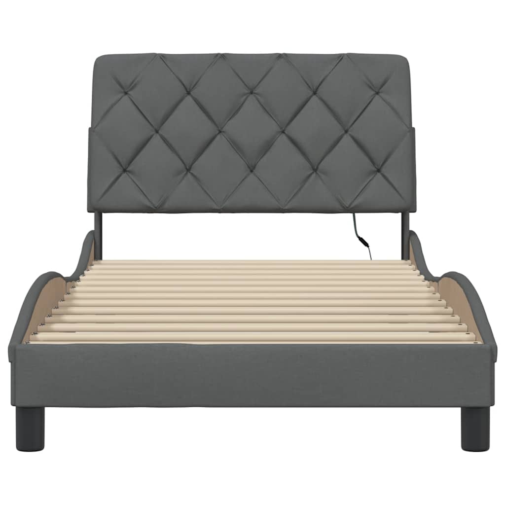 Lovos rėmas su LED be čiužinio, tamsiai pilkas, 100x200 cm