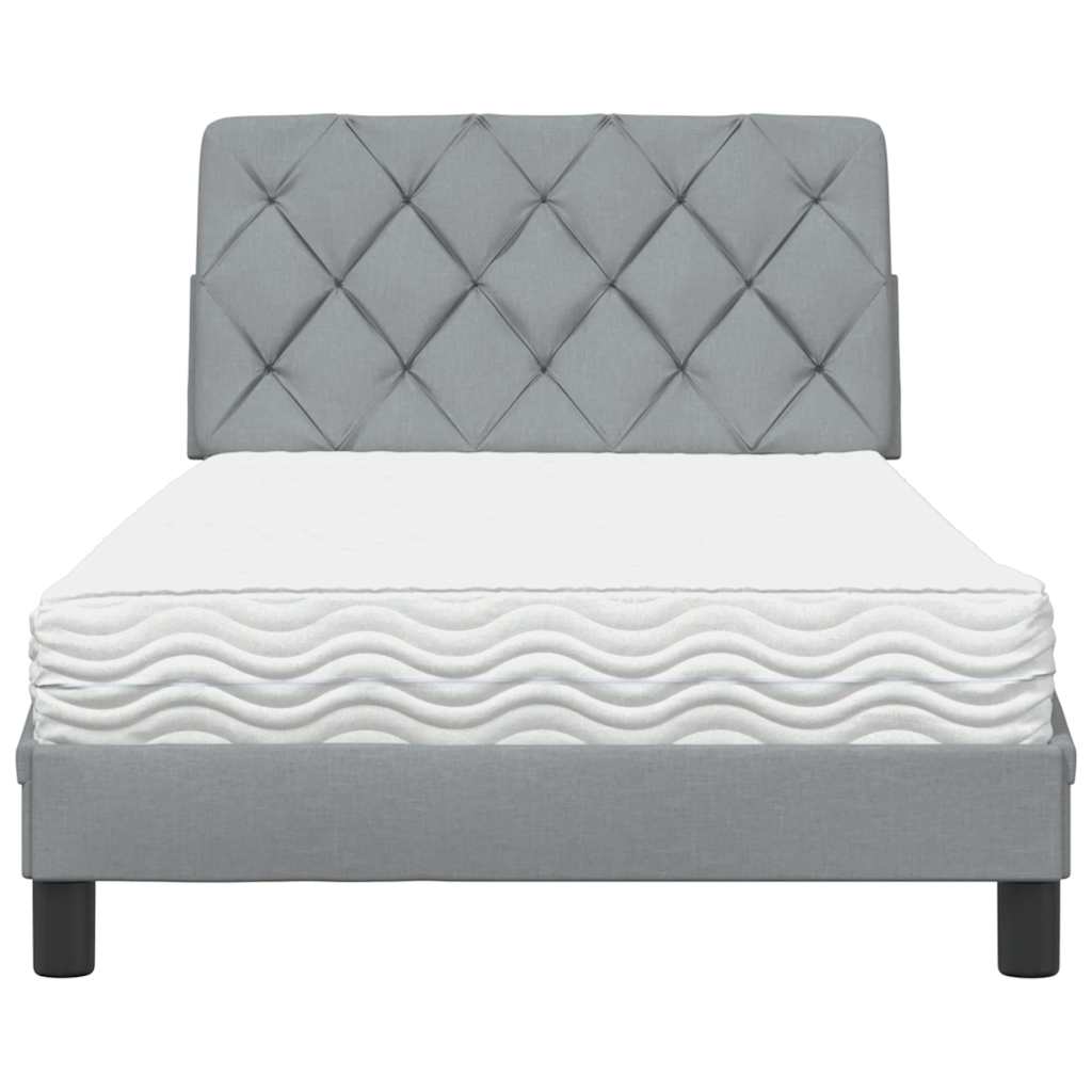 Lova su čiužiniu, šviesiai pilkos spalvos, 100x200cm, audinys