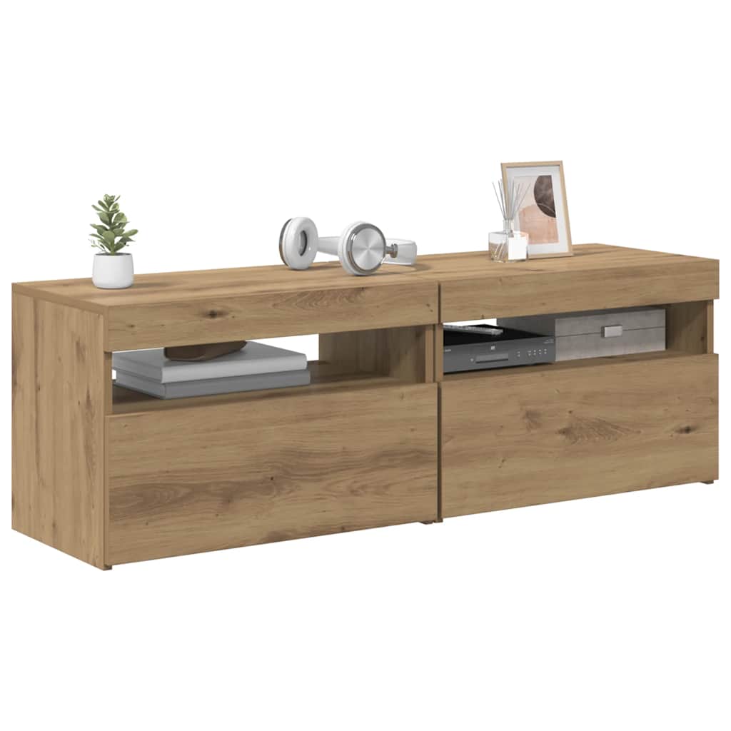 Televizoriaus spintelės su LED, 2vnt., artisano, mediena