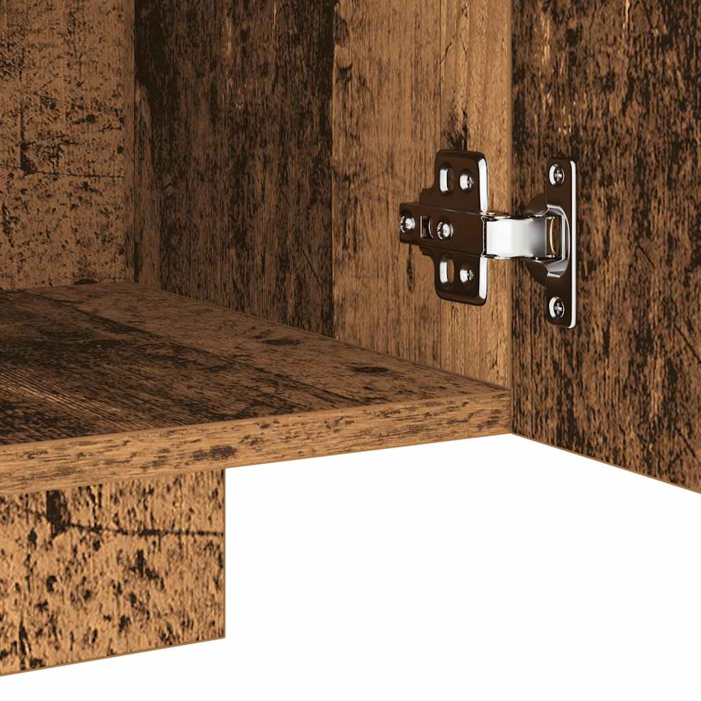 televizoriaus spintelė su LED lemputėmis, sena mediena