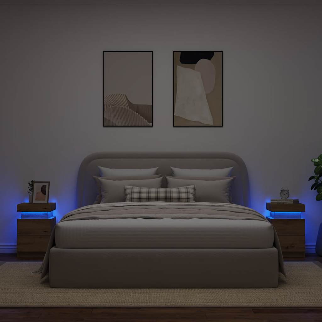 Naktinės spintelės su LED, 2vnt., artisano, 35x39x55cm, mediena