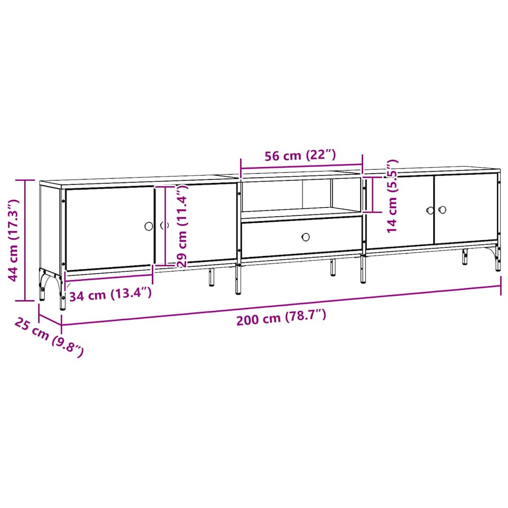 TV spintelė su stalčiumi, artisano, 200x25x44cm, mediena