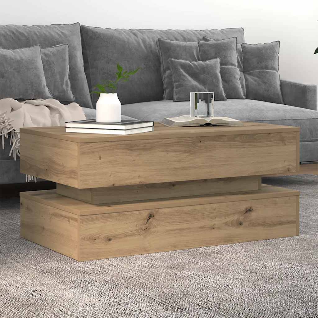 Kavos staliukas su LED lemputėmis, artisano ąžuolo, 90x50x40cm