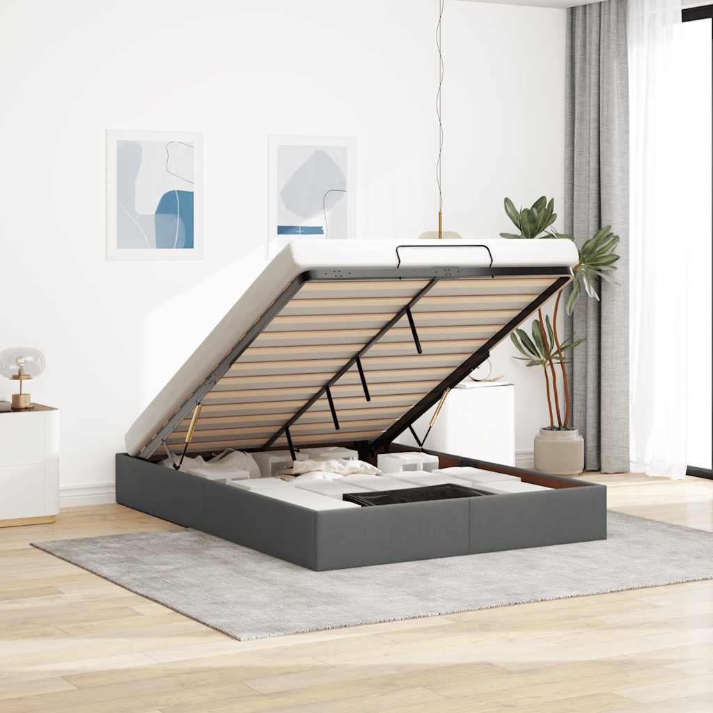 Osmanų lovos rėmas be čiužinio, pilkas, 140x190 cm, audinys