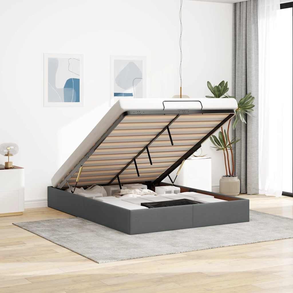 Osmanų lovos rėmas be čiužinio, pilkas, 140x200 cm, audinys