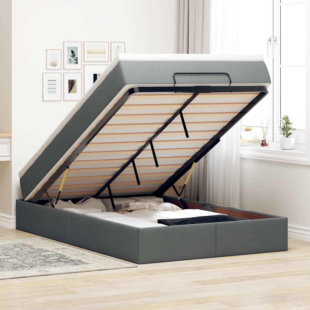 Osmanų lova su čiužiniu, pilkas, 120x200cm, audinys