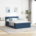Osmanų lovos rėmas su čiužiniu, mėlynas, 140x200cm, audinys