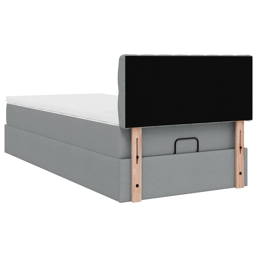 Osmanų lova su čiužiniu, pilkas, 90x200cm, audinys