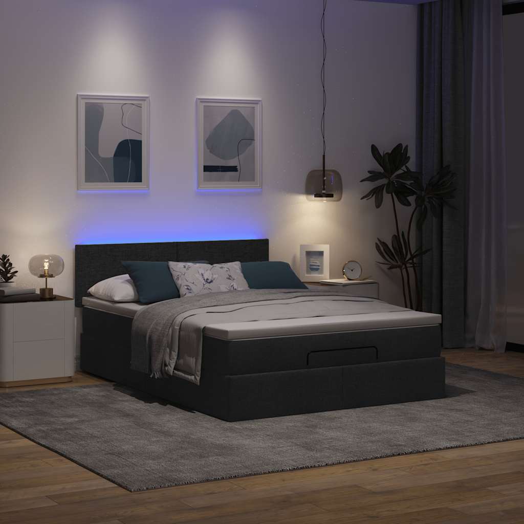 Osmanų lova su čiužiniu ir LED lemputėmis juodas 140x200 cm