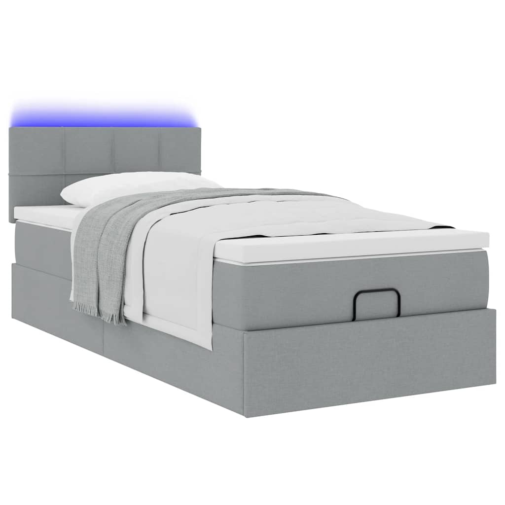 Osmanų lova su čiužiniu ir LED šviesiai pilkas 90x200cm audinys