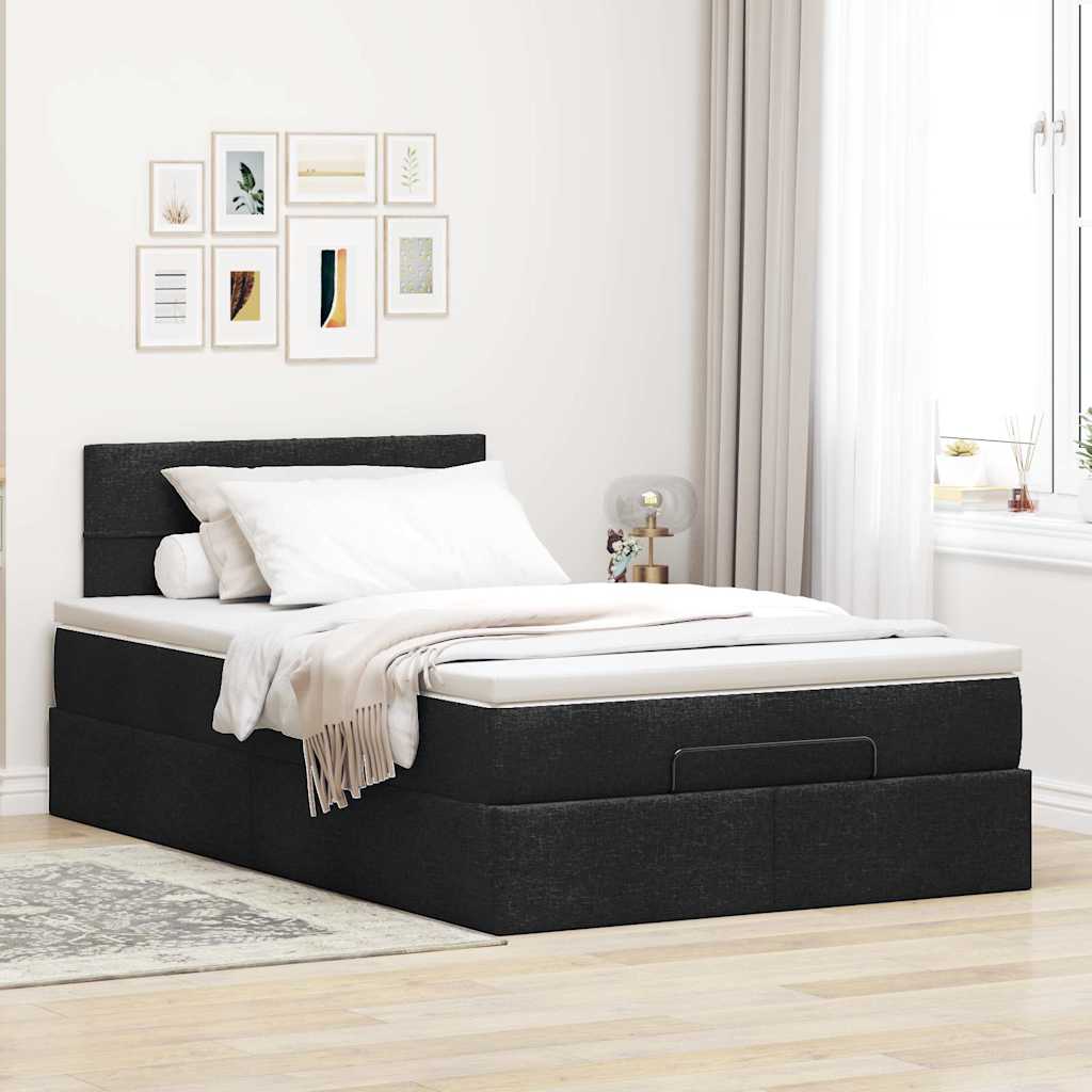 Osmanų lova su čiužiniu, juodas, 120x200cm, audinys