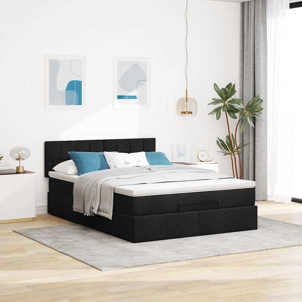 Osmanų lova su čiužiniu ir LED lemputėmis juodas 140x200 cm