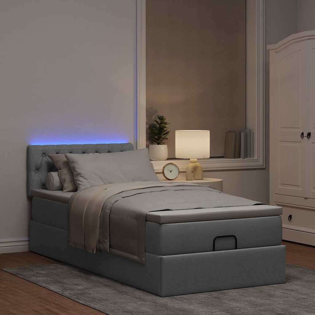 Osmanų lova su čiužiniu ir LED šviesiai pilkas 90x200cm audinys
