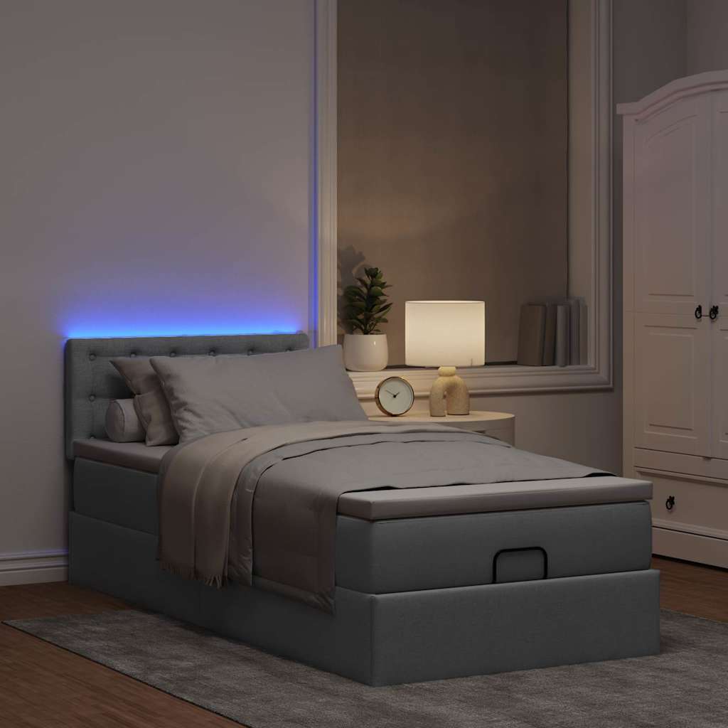 Osmanų lova su čiužiniu ir LED šviesiai pilkas 90x200cm audinys