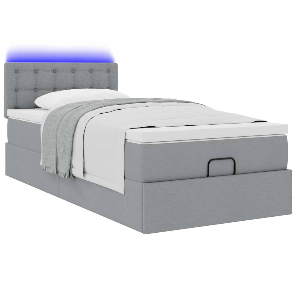 Osmanų lova su čiužiniu ir LED šviesiai pilkas 90x200cm audinys