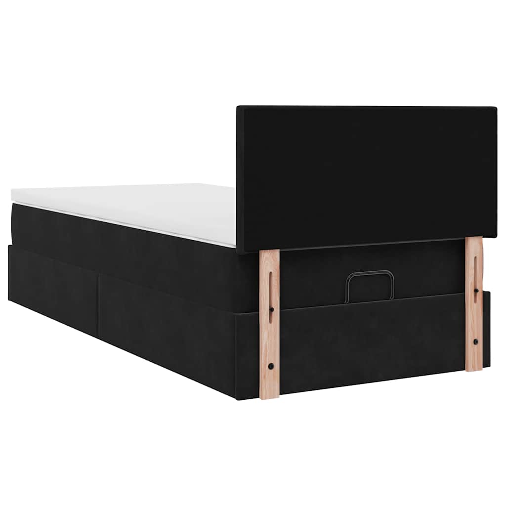 Osmanų lovos rėmas su čiužiniu, juodas, 100x200cm, aksomas