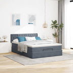 Osmanų lova su čiužiniu ir LED Tamsiai Pilka 140x200cm Velvet