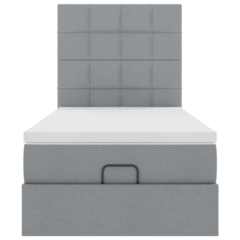 Osmanų lova su čiužiniu, pilkas, 90x200cm, audinys