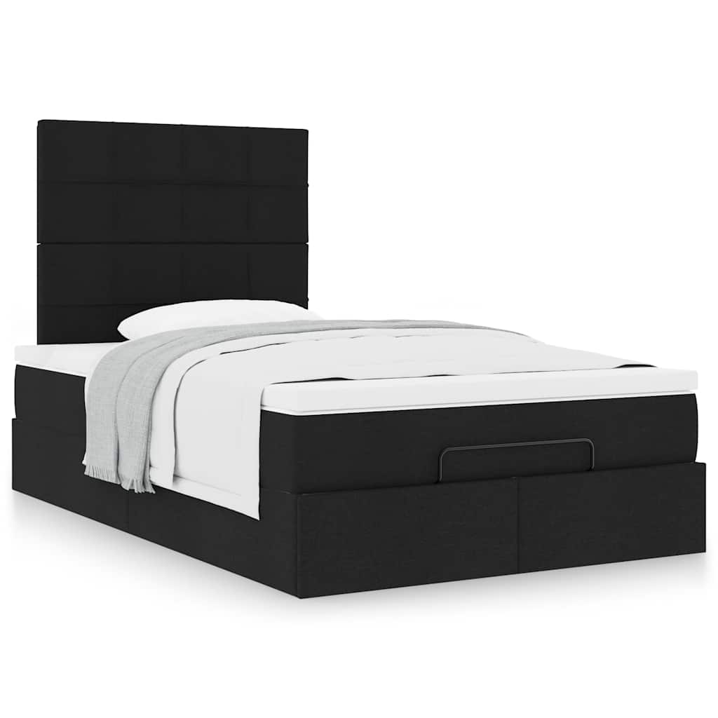 Osmanų lova su čiužiniu, juodas, 120x200cm, audinys