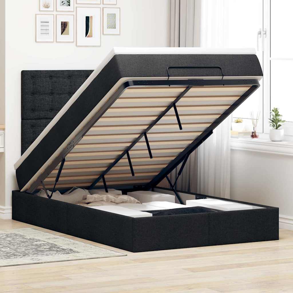 Osmanų lova su čiužiniu, juodas, 120x200cm, audinys