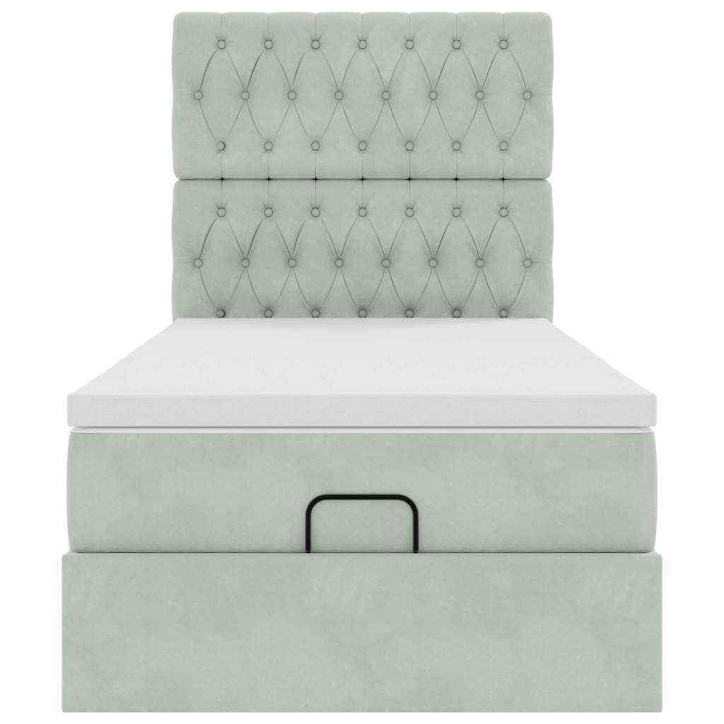 Osmanų lovos rėmas su čiužiniais, pilkas, 90x200cm, aksomas