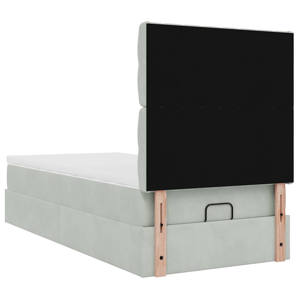 Osmanų lovos rėmas su čiužiniais, pilkas, 90x200cm, aksomas