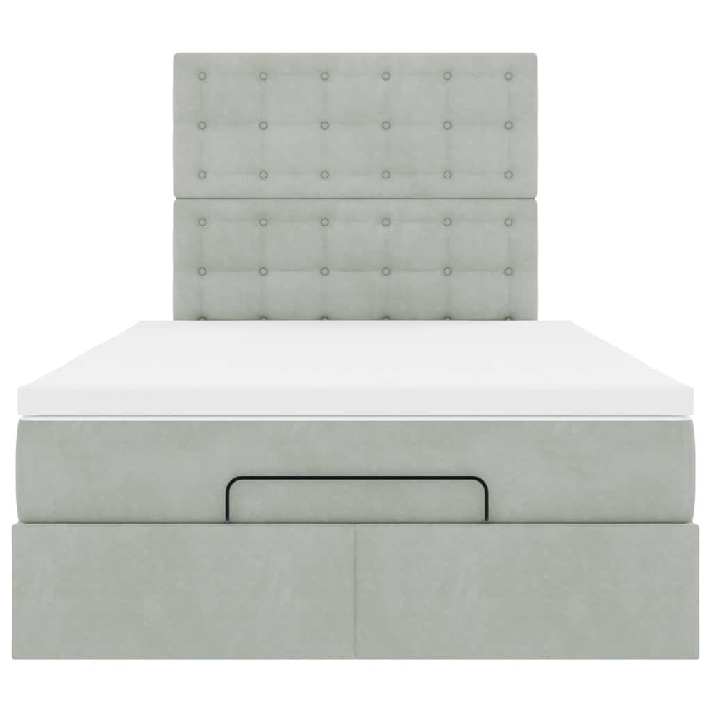 Osmanų lovos rėmas su čiužiniais, pilkas, 120x200cm, aksomas