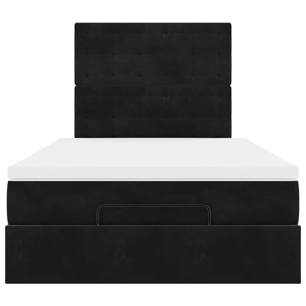 Osmanų lovos rėmas su čiužiniais, juodas, 120x200cm, aksomas