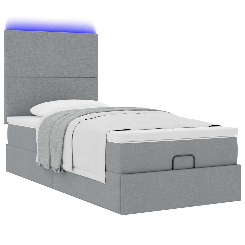 Osmanų lova su čiužiniu ir LED šviesiai pilkas 90x200cm audinys