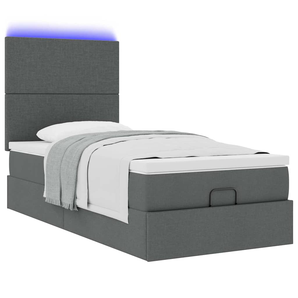 Osmanų lova su čiužiniu ir LED, tamsiai pilkas 90x200cm audinys