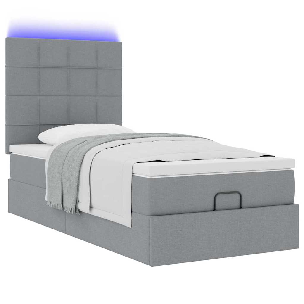 Osmanų lova su čiužiniu ir LED šviesiai pilkas 90x200cm audinys