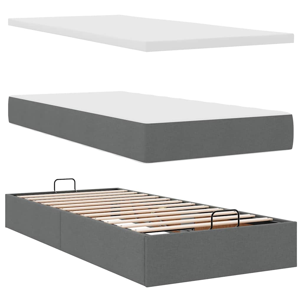 Osmanų lova su čiužiniu ir LED, tamsiai pilkas 90x200cm audinys