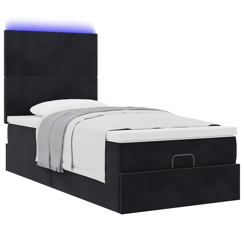 Osmanų lovos rėmas su čiužiniais, juodas, 100x200cm, aksomas