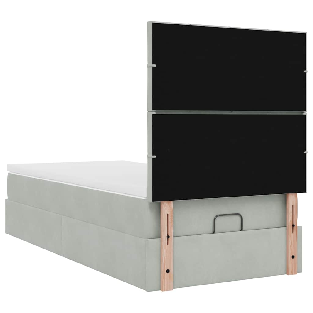 Osmanų lovos rėmas su čiužiniais, pilkas, 90x200cm, aksomas