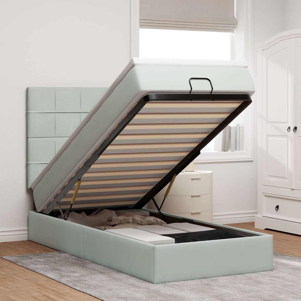 Osmanų lovos rėmas su čiužiniais, pilkas, 90x200cm, aksomas