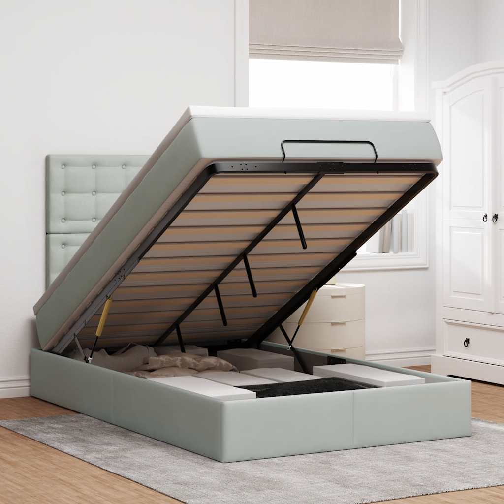 Osmanų lovos rėmas su čiužiniais, pilkas, 120x200cm, aksomas